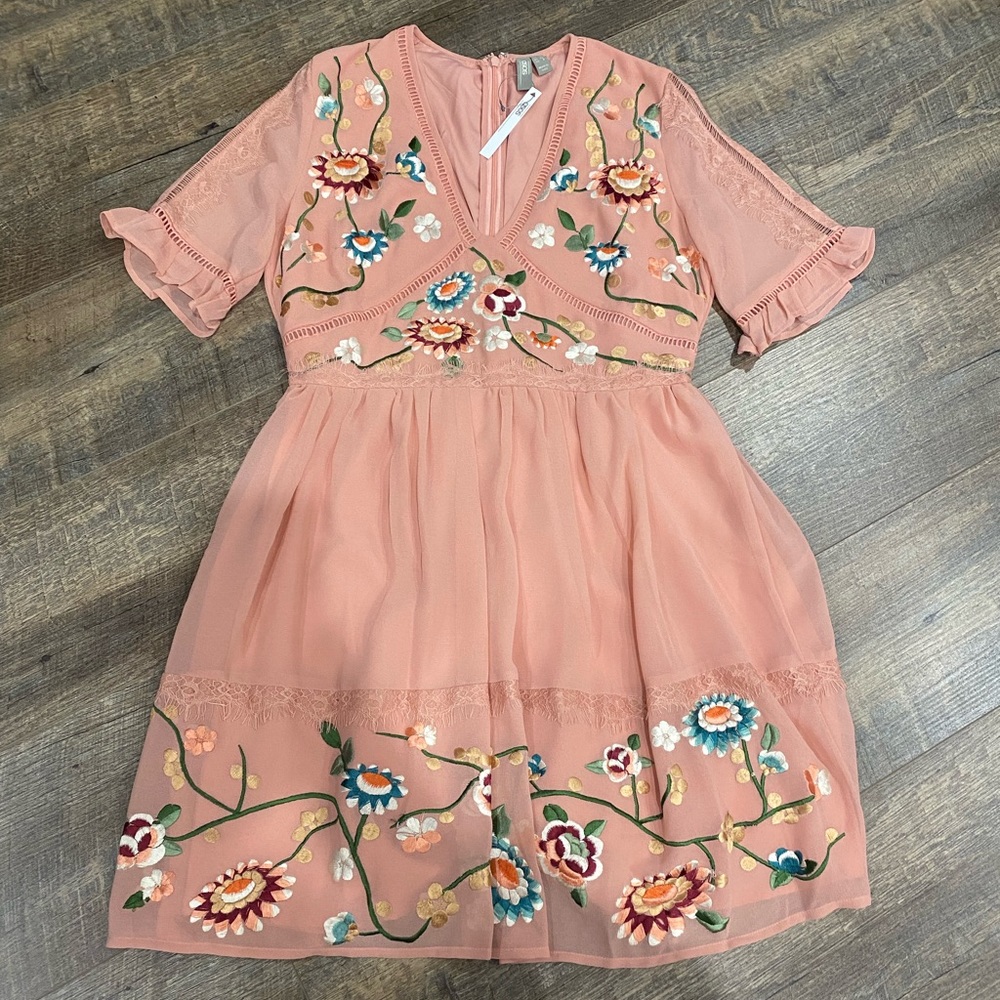 asos embroidered floral dress size 8